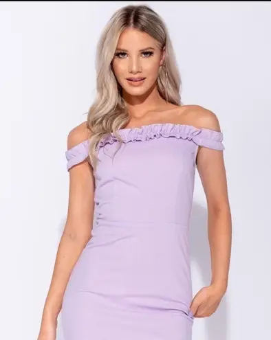 Parisian Lilac Bardot Style Frill Bodycon Midi Dress NWT Size 6