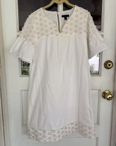 J.Crew Bell Sleeve Dress With Fringe Dot Marine Salt Ivory Size 8 Lined Preppy