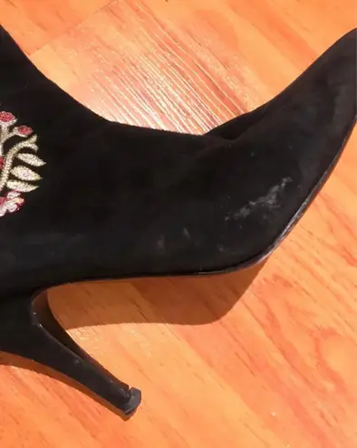 Oscar de la Renta Floral Print Suede Knee High Boots