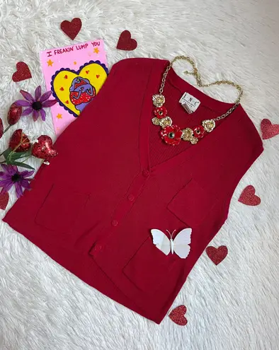 INC Vintage petite red three pocket vest