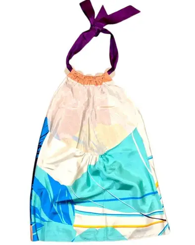 Tibi Floral Printed Embellished Silk Tunic Halter neck Sleeveless Top Size 4