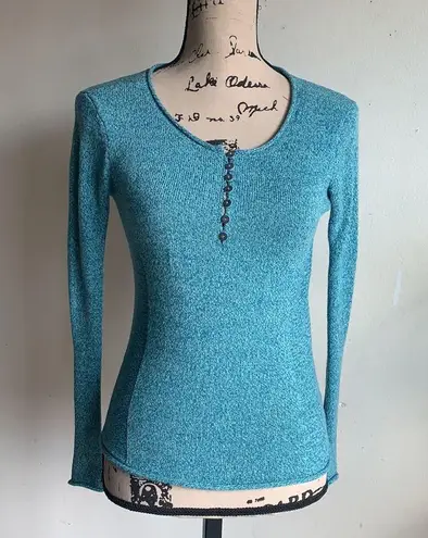 Sundance Homestead Henley Silk Blend Teal Blue Sweater Size PXXS NWOT