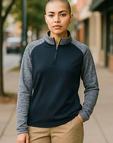 BADGER SPORT Custom Sport Blend 1/4 Zip Blue Pullover Activewear Top ~ Womens XL