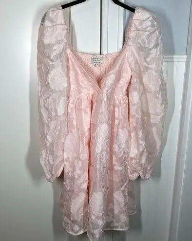 Sister Jane DREAM pink Floral Brocade Organza Mini Dress Puff Sleeve size medium