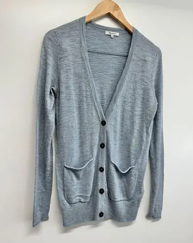 Madewell  Cardigan Size Medium Blue Cotton Blend V Neck Tight Knit