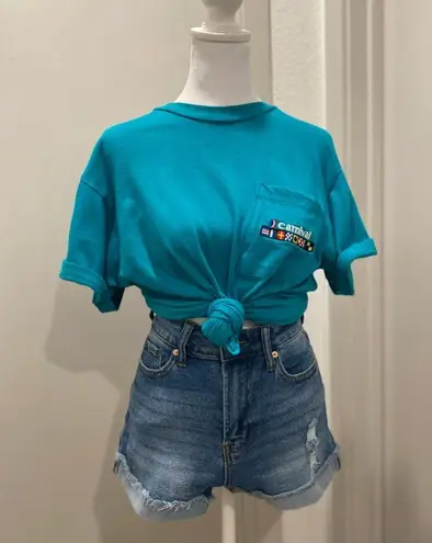 VTG Carnival Teal Blue Turquoise Short Sleeve Crew Neck T