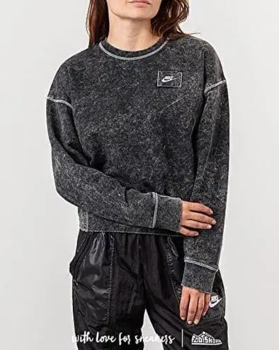 Nike  SPORTSWEAR REBEL CREWNECK GREY ACID WASH CROPPED SWEATSHIRT