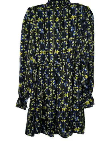 Elan Medium Tiered Elastic Waist Mini Dress Blue Black Abstract Flowy NWT Indie