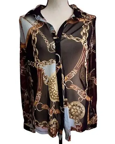 Timing Baroque Chain Print Blouse Size 1X Multicolor NWT