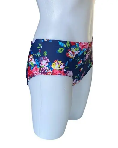 Women's dark blue floral hipster bikini bottom swimsuit size medium summer