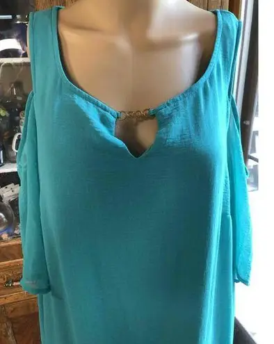 Tacera Turquoise Cold Shoulder dress Keyhole Detail 1X