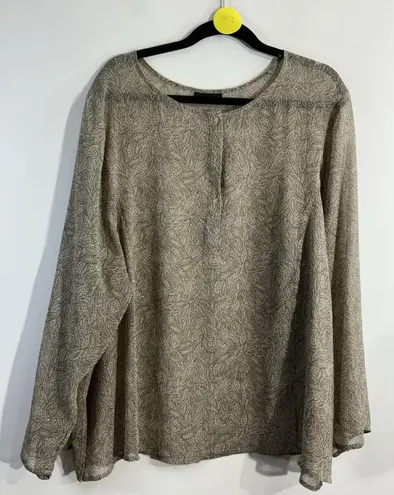 Apostrophe Womans Woman Size 2XL Brown Beige Long Sleeve Pullover Sheer Blouse