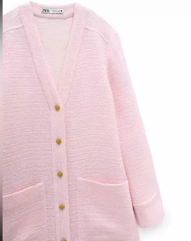 ZARA  Tweed Weave Jacket Dress Cardigan Button Up Ling Sleeve Pink Size XS NEW