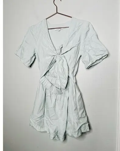 THAKOON x RTR Mint Tie Waist Linen Blend Plunge Neck Romper Size 2 Green
