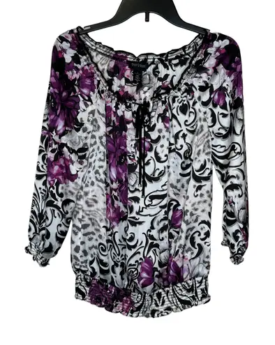 WHBM Women's Top Satin Floral V