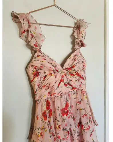 Mac Duggal Pink Floral Ruffled Sweetheart Sleeveless A-Line Gown Size 6