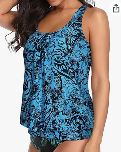 Yonique Womens Blouson Tankini Loose Fit Swim Top Modest Tank Top