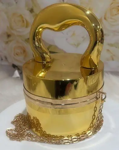 Gold Metallic Clutch with Unique Padlock Design