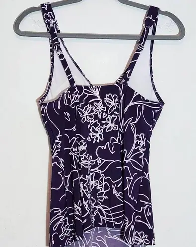 Aqua Green Purple Print Swim Tankini Top Size Medium Purple Floral Tankini Top