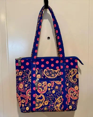 Bagz Quilted Purple Paisley Bag – Gingham Interior, Vibrant Print Blue