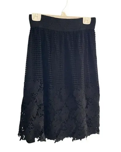 Women's Black Laser Cutout Midi Skirt M Y2k 90s Textured Elastic Waistband Size M