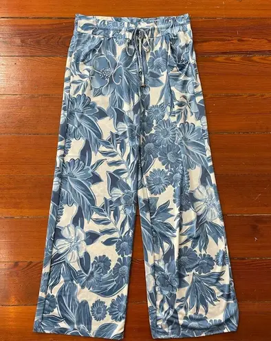 Beach Break Blue & White Floral Wide Leg Pull On Swim Coverup Pants