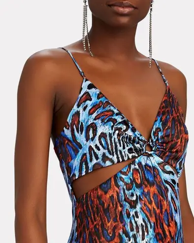 Jonathan Simkhai Standard Eliza leopard print cutout satin midi slip dress large