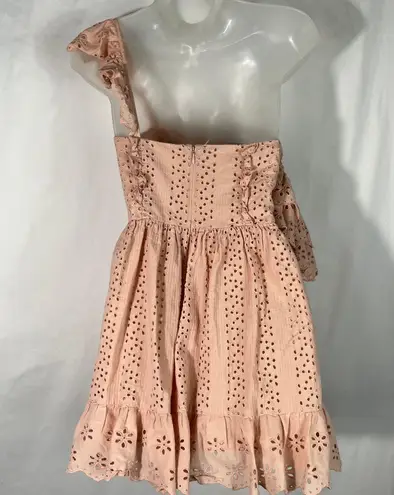 Tularosa Pastel Pink Eyelet Lace Asymmetrical One Shoulder Mini Dress Small S