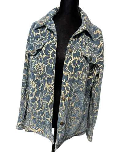 Denim & Co Medium Jacket Blue Brocade Curtain Tapestry Statement Piece Floral