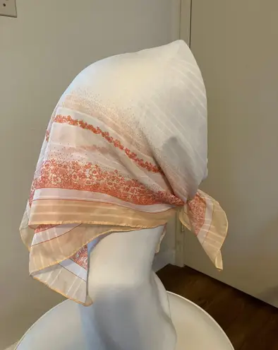 Vintage 1970s Floral Silk Scarf Squares Orang White 24 X 24 Multiple