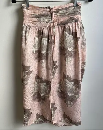 Vintage St. Gillian Silk Tulip Skirt Ruched Floral Pink Gray Watercolor Size 8