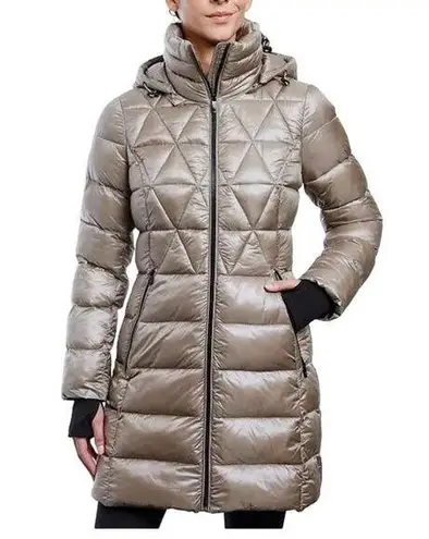 Anne Klein  Women's Shine Hooded Packable Puffer Coat Taupe Size XL NWT