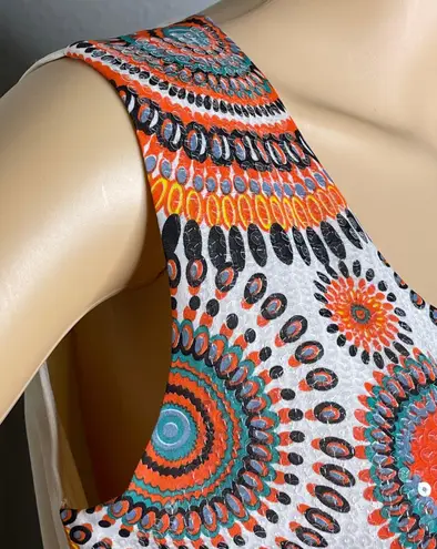 Adore Sequin Sleeveless Retro Dress Orange Cream Tan Black Turquoise Size Medium