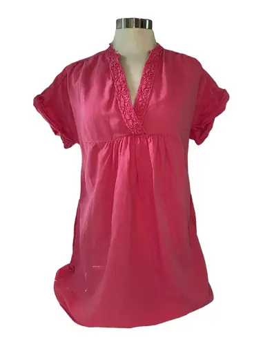 ZARA tunic blouse short cuffed sleeves deep V-neckline pleated size medium