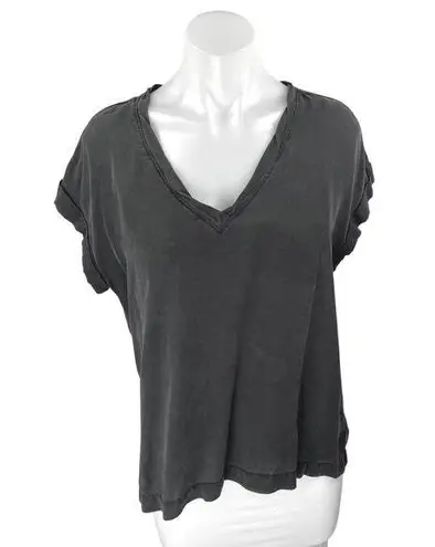 Bella Dahl Women's Black Short Sleeve Loose Basic V Neck T Shirt Tee Top Size S