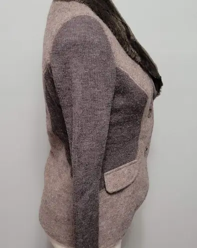 Roz & Ali brown tonal wool faux fur ribbed sleeve blazer size small