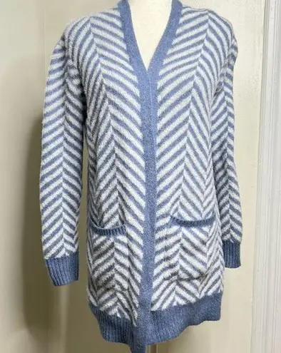 89th and Madison Open Front Long Cardigan Women’s Size Small Chevron Fuzzy Pockets