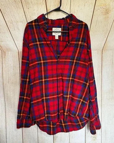 st. john's bay St. John’s Bay Red Oversized Flannel Large Check Size Medium