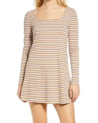 VERO MODA New Square Neck Long Sleeve Mini Dress Frida Neutral Stripe