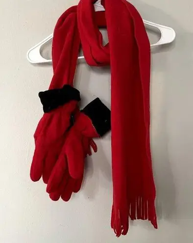 Thinsulate red black scarf mittens warm comfortable fleece one size