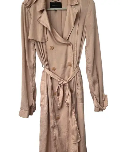 BCBGMAXAZRIA  Satin Pink Button Down Trench Coat Duster Dress