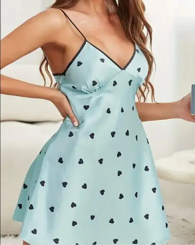 Boutique Light Blue & Black, Hearted, Night Gown
