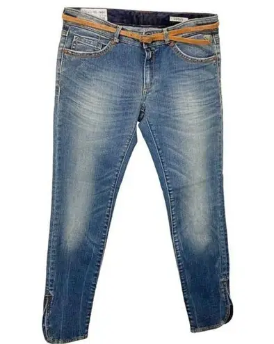 Replay women's size 28 belted tapered slit leg "KIMDON" Kim Kardashian jeans Blue