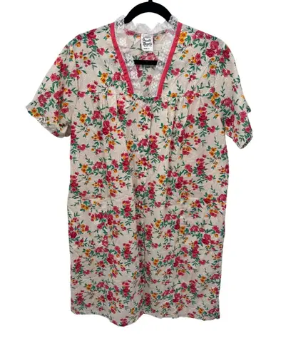 Vintage Private Moments Pearl Snap House Dress Medium White Floral Cotton Blend