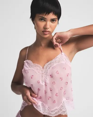 SKIMS Romance Lace Pink Heart Cami Top Small