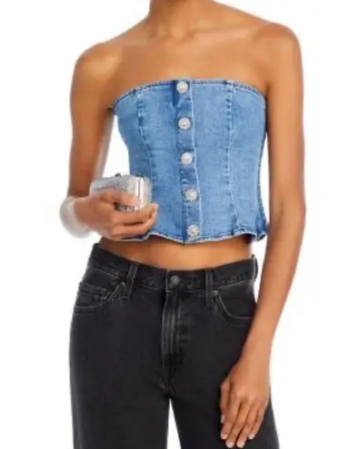 Ganni Rhinestone-Embellished Denim Bustier Blue Size 36 / US 4 Small