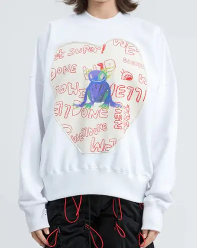 We11done Unisex Streetwear Graffiti Patch Graphic Crewneck Sweatshirt Size S White