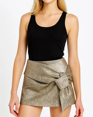 MNG Casual Metallic Textured Mini Skirt with Bow Detail Women's Size XS Gold