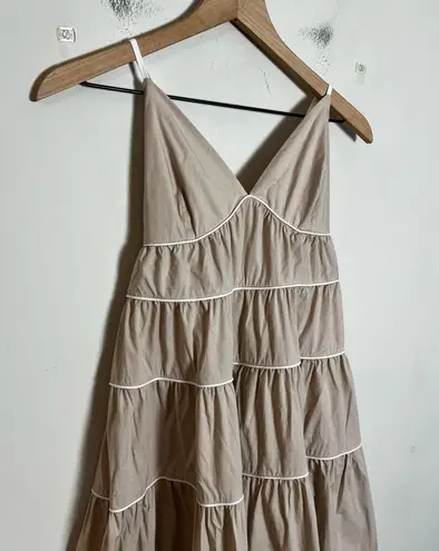 STAUD - Cleo Tiered Midi Dress Biscotti Quite Luxury Classic Night Out Travel