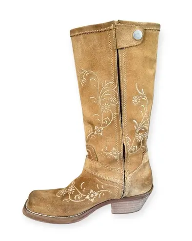 Rocket Dog Embroidered Tan Suede Leather Western Cowboy Boots, Distressed sz. 7